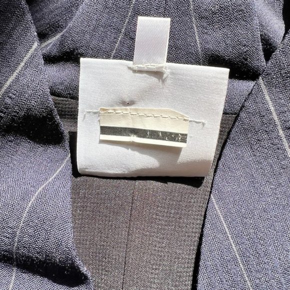 AKRIS Punto S5A Navy Pinstripe Pleat-Collar Sleeveless Midi Tent Dress sz 8 M - Picture 8 of 11